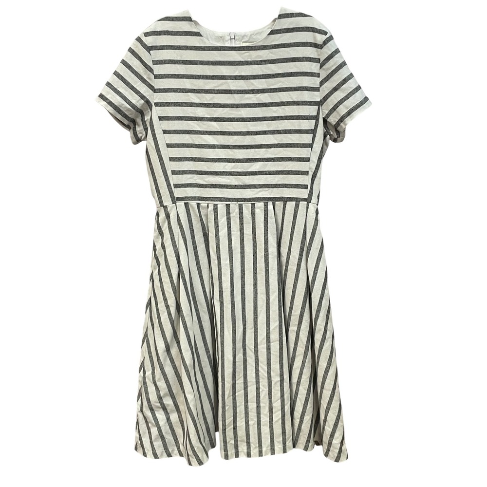Piper &‎ Scoot Striped Fit Flare Dress Gray White Short Sleeve Size S